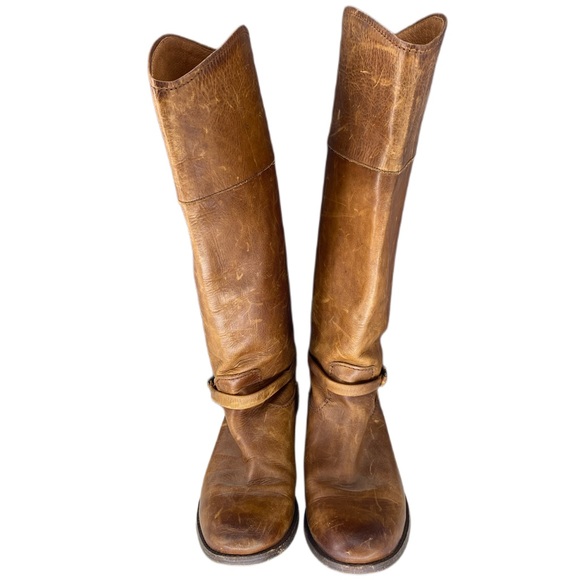 Melissa FRYE Tall Seam Pull On Riding Boots Full Grain Leather Boot Curved Top - Picture 3 of 14